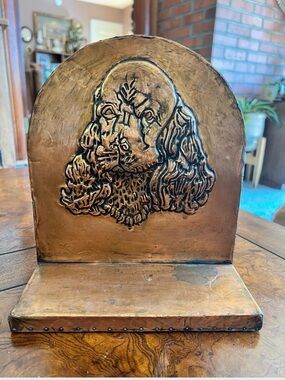 Antique-Style Copper Dog Relief Home Art - Copper Finish Bookends Cocker Spaniel